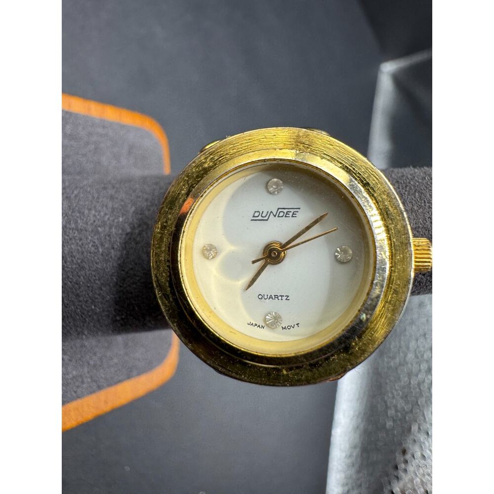 Dundee Quartz Gold Tone Quartz Diamond Watch Ring Adjustable Band 22MM